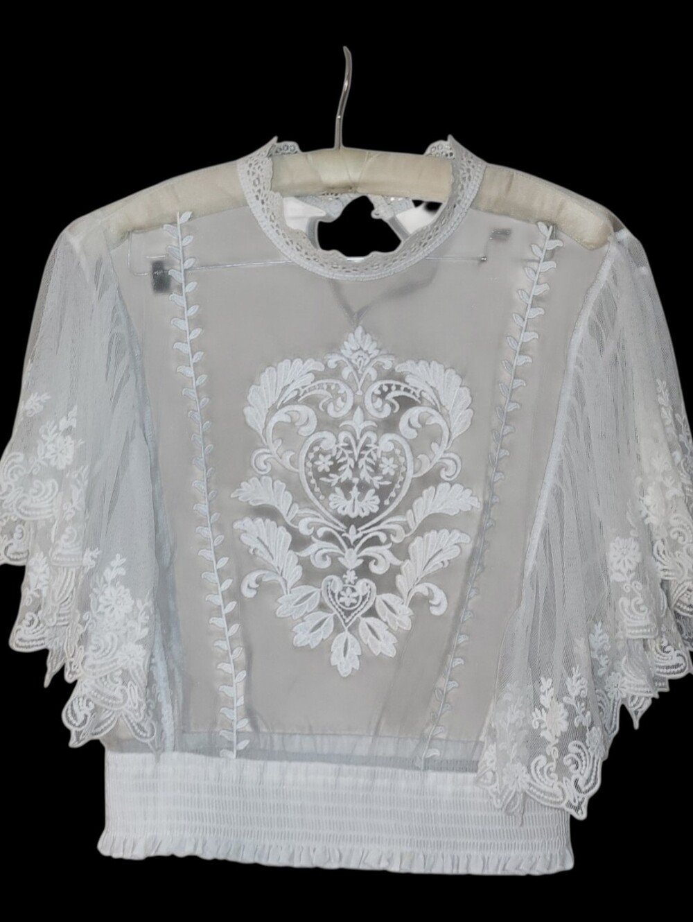 Sheer Lace Fairy Fairycore Boho Blouse L